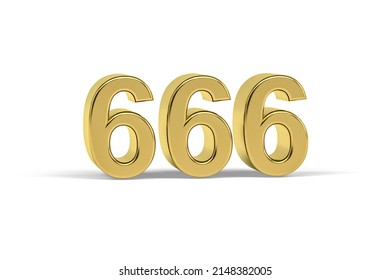 Golden 3d number 666 - Year 666 isolated on white background - 3d render