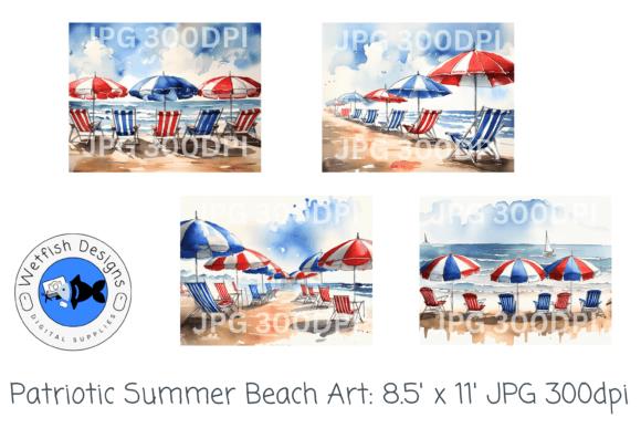Fourth of July Watercolor Beach Scenes Coloring Pages