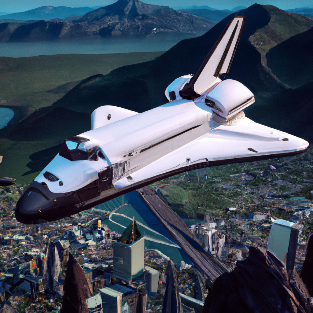 A Space Shuttle flying above Cape Town, digital art
