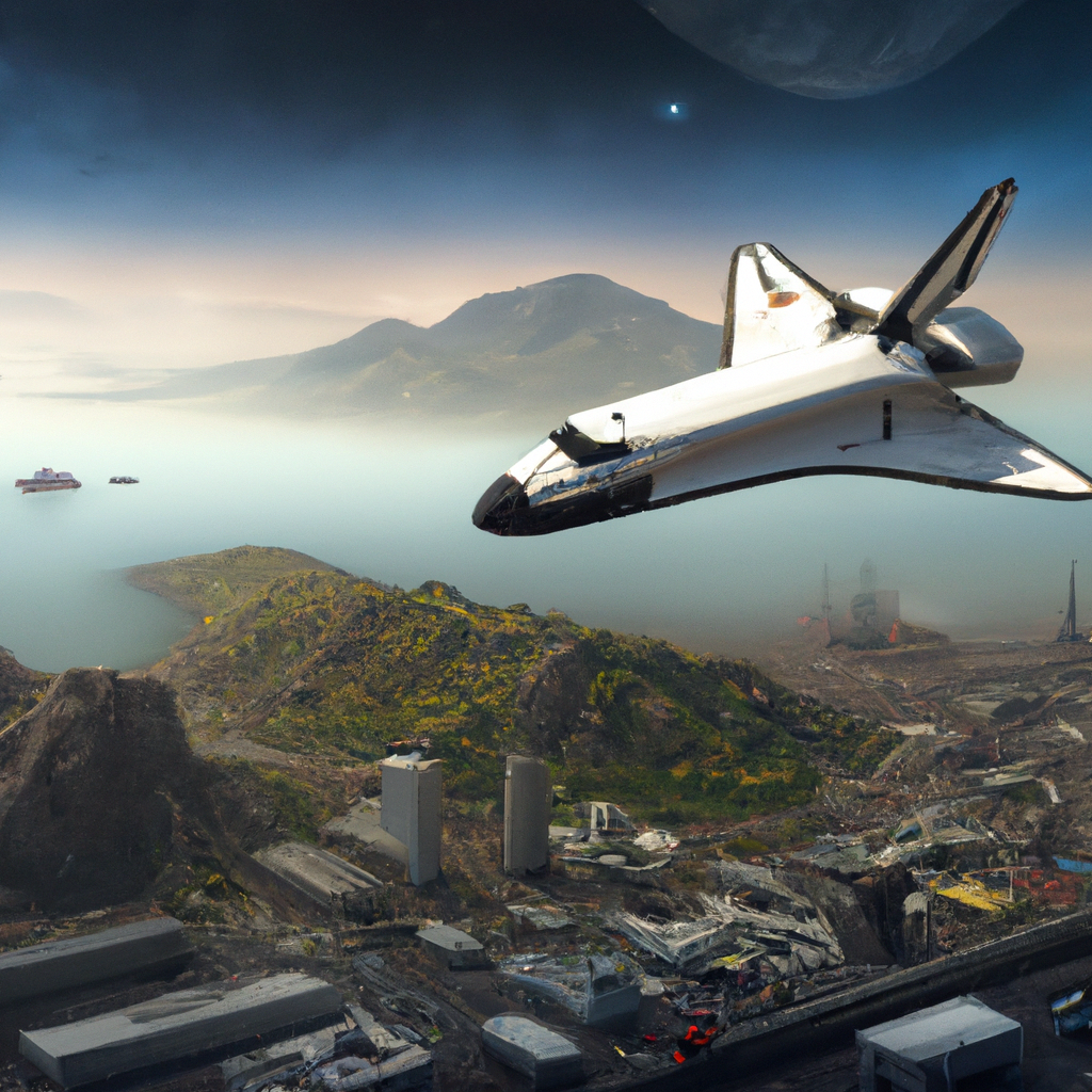 A Space Shuttle flying above Cape Town, digital art