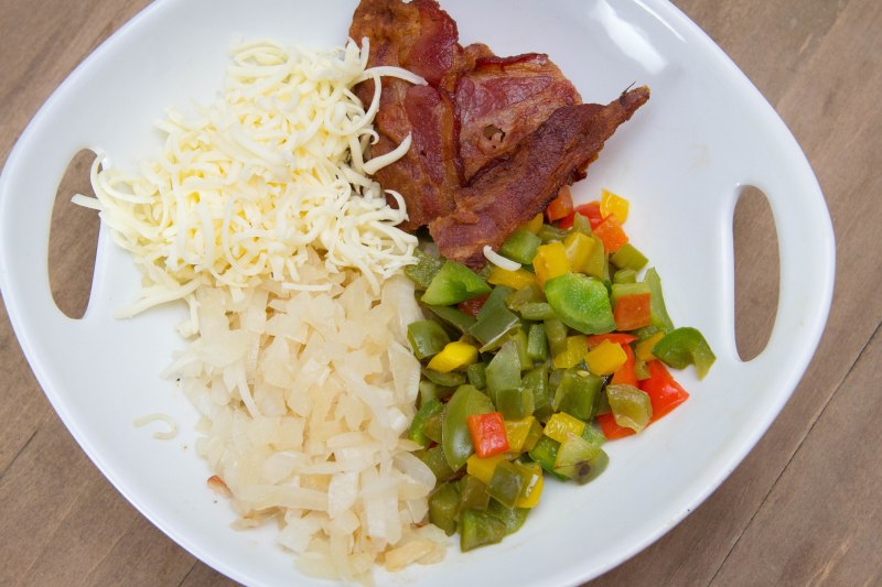 Bacon, bell peppers, Monterrey jack cheese