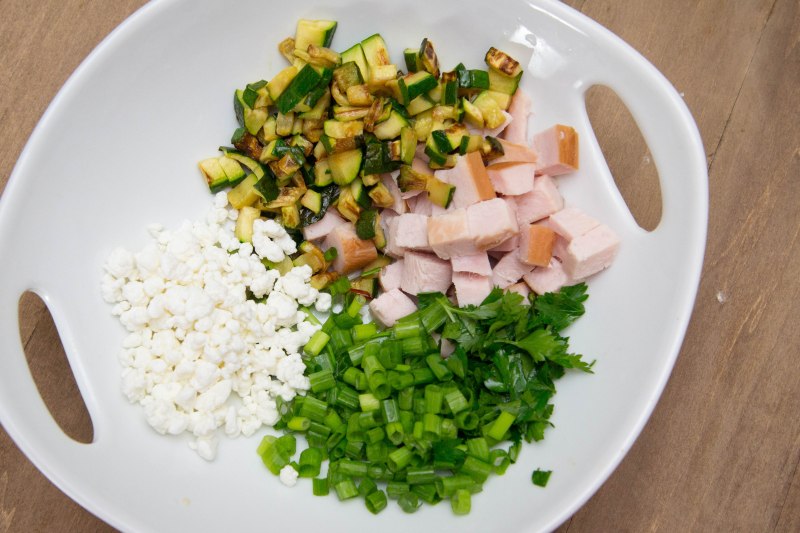 Turkey, zucchini, parsley, green onions, goat cheese