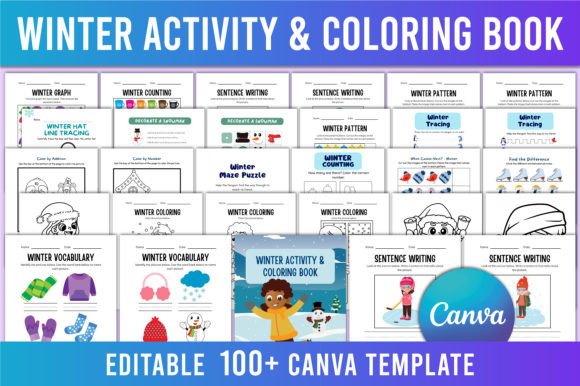 Winter Activity Coloring Book Preview