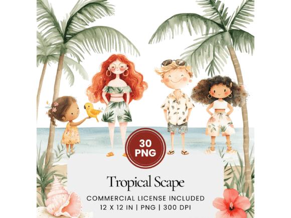 Tropical Escape Watercolor Clipart Scene