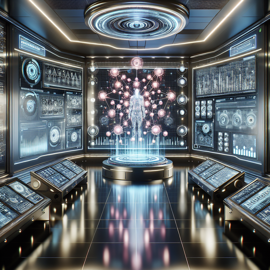 Generate an image of a smart AI-powered system managing automated nurturing processes in a sleek and futuristic control room, symbolizing advanced technological approaches to attracting qualified leads.