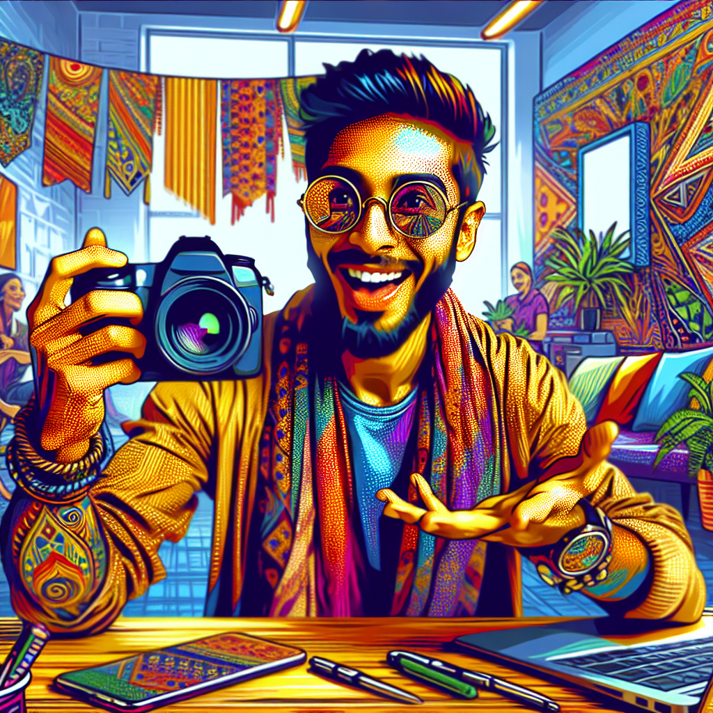 an image of a TikTok influencer making engaging content about a vibrant company culture, emphasizing authenticity and relatability in a colorful, energetic style.