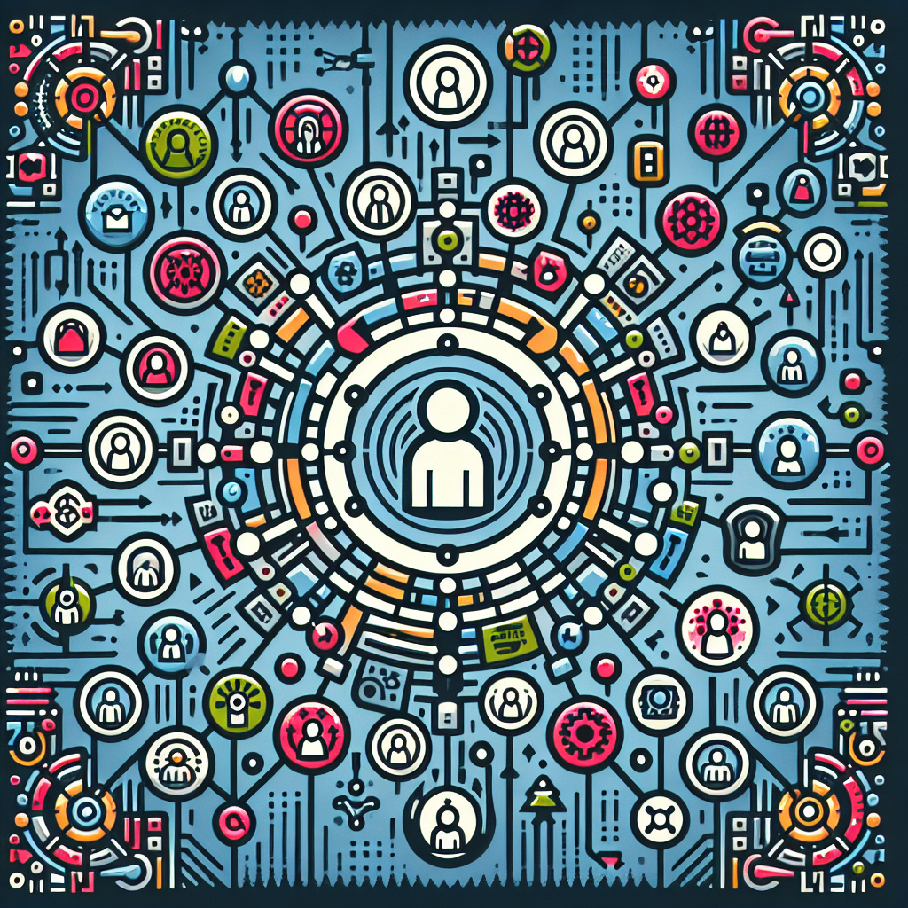Generate an image of a digital social media landscape, featuring a network of icons representing various professional skills and job opportunities connected through intricate pathways. At the center, visualize a recruitment agency logo bridging candidates and employers, symbolizing the reach and connectivity achieved through influencer marketing in recruitment.