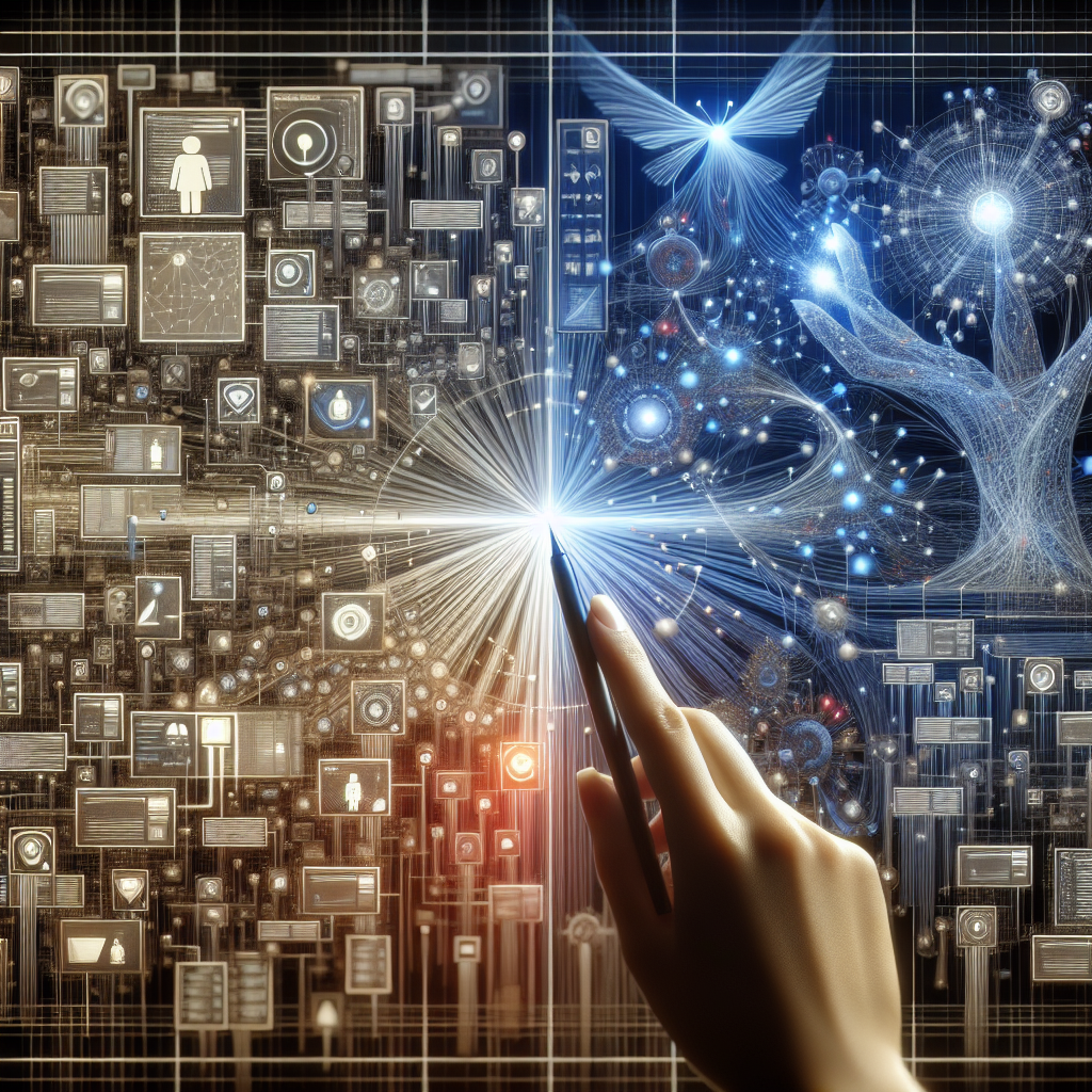 Generate an image illustrating a dynamic and interconnected web of Customer Relationship Management (CRM) software and data-analytics tools. The visual should convey a sense of flow and connectivity, showing complex data visualizations and networks linking vast amounts of recruitment data, all orchestrated seamlessly by a central computer system.