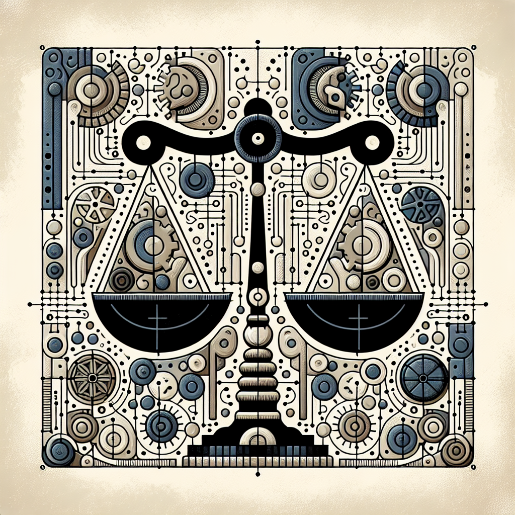 Generate an image reflecting a metaphorical representation of objectivity in online assessments, using symbols like scales, balanced algorithms, and gears working in harmony. The scene should be abstract, with a neutral color palette, symbolizing fairness and accuracy in the selection process. The composition should be thought-provoking, capturing the essence of unbiased candidate evaluation.