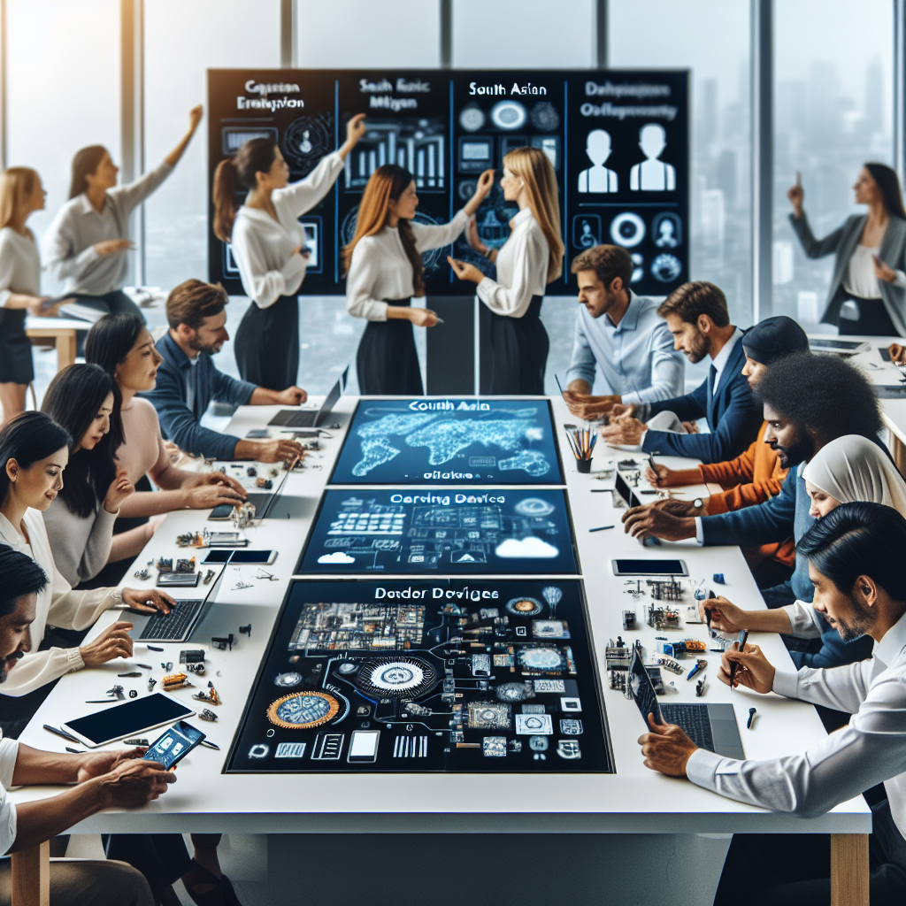 Generate an image of interactive training sessions for new employees, set in a modern training room equipped with advanced technology. The scene includes diverse employees actively participating in hands-on activities and group discussions, using tablets and interactive displays. The setting should be energetic and collaborative, highlighting engagement and learning.