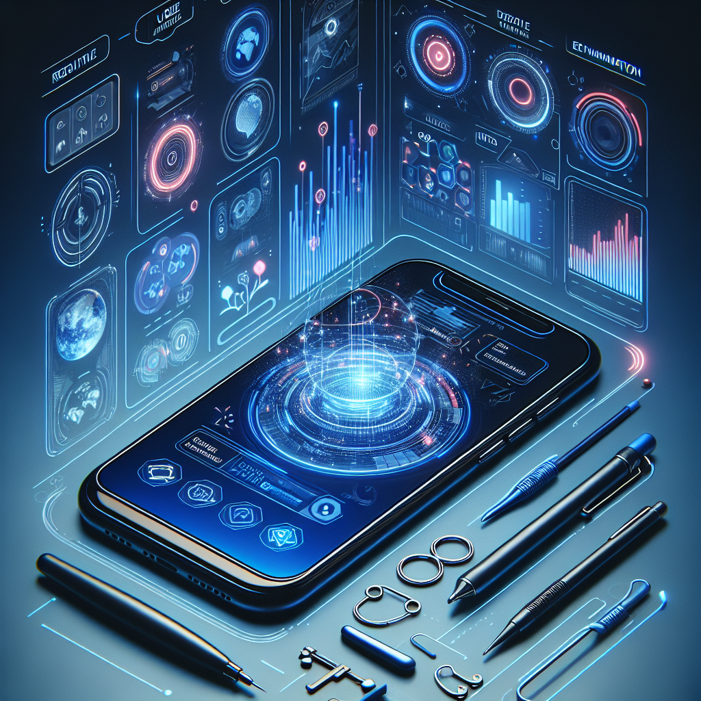 an image of a mobile phone being analyzed by digital tools and graphs, representing the continuous improvement and optimization of a mobile-friendly job application process, in a futuristic and tech-inspired art style