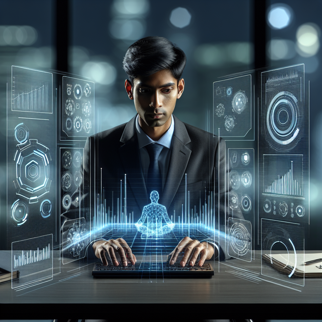 Generate an image showing a futuristic recruitment process driven by data insights. Visualize a recruiter analyzing complex digital dashboards filled with analytics and graphs, symbolizing a data-driven approach to identifying and selecting the right candidates efficiently.
