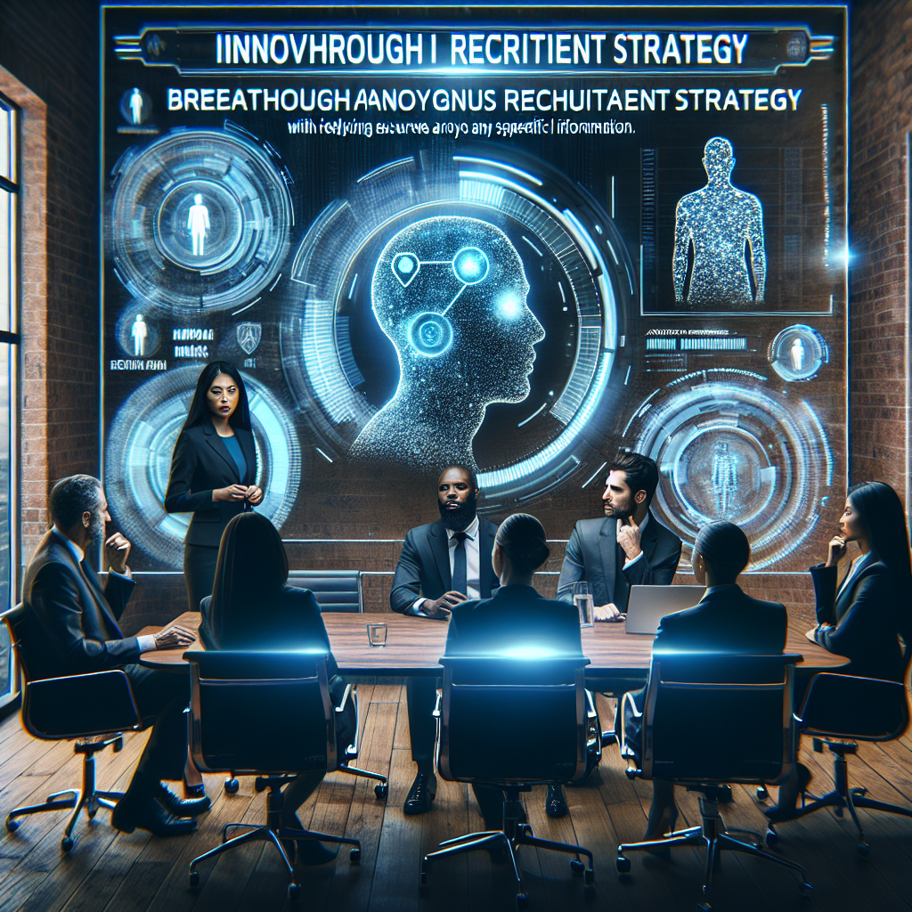 Generate an image of a creative boardroom filled with diverse professionals brainstorming innovative recruitment strategies to fill challenging job vacancies, with holographic displays showing data analytics and candidate profiles in the background, underlining the integration of technology in the hiring process.