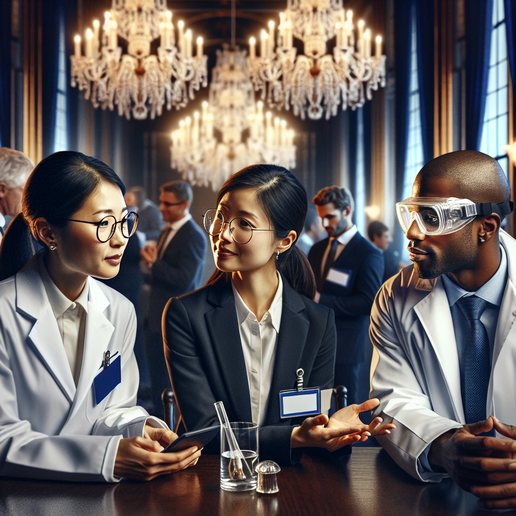 Generate an image of a diverse and dynamic alumni network gathering, with individuals from various professional fields interacting in a vibrant and sophisticated environment, illustrating the concept of leveraging verified quality and experienced candidates in recruitment strategies.
