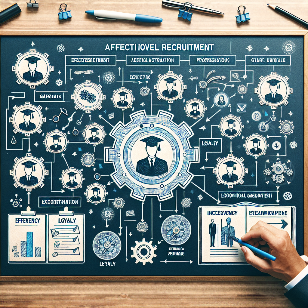 Generate an image of a successful recruitment strategy board, with interconnected nodes representing alumni and their professional achievements. Include symbolic elements like arrows and gears to signify efficiency, loyalty, and cost-effectiveness in attracting and retaining top talent.