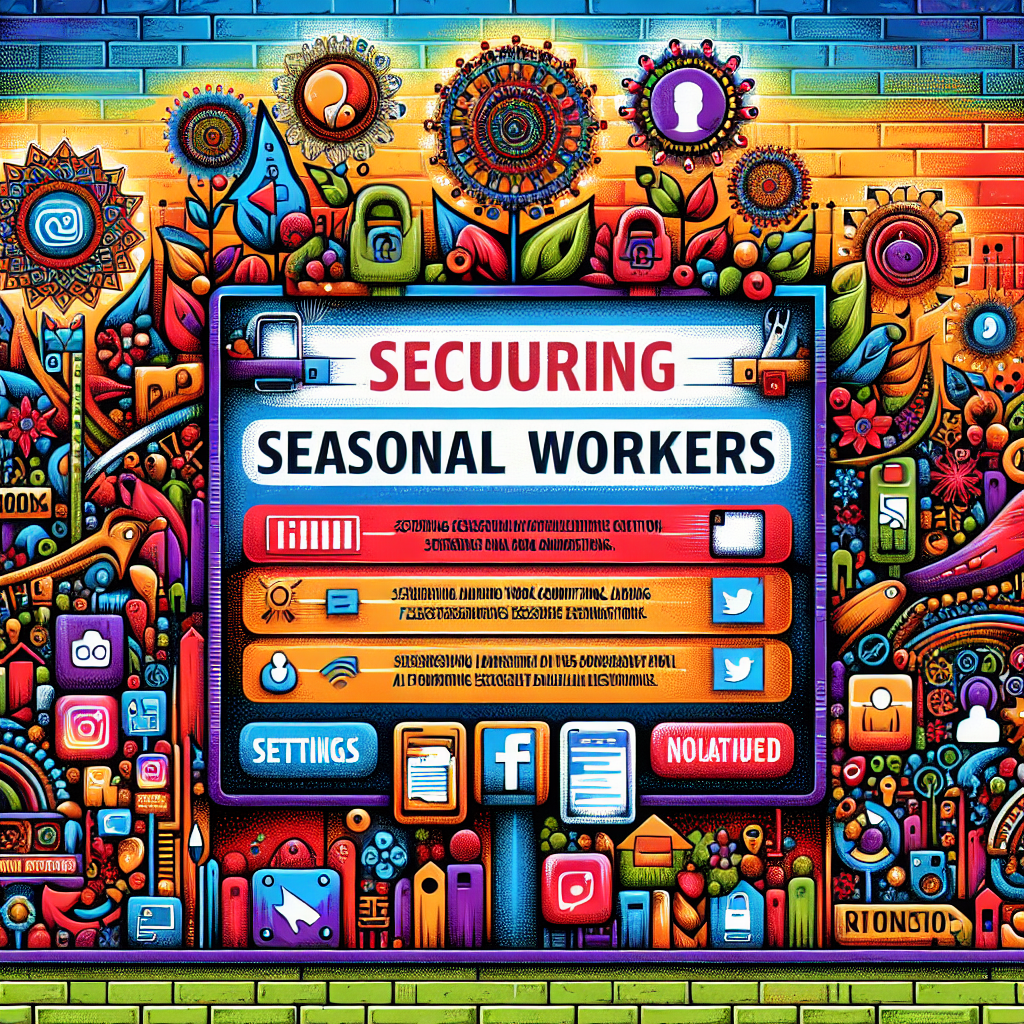 Generate an image showing a social media advertisement campaign aimed at attracting seasonal workers. The ad is colorful and eye-catching, featuring appealing job offers, flexible working conditions, and motivational quotes, with a backdrop of social media icons and notifications indicating a wide online reach.