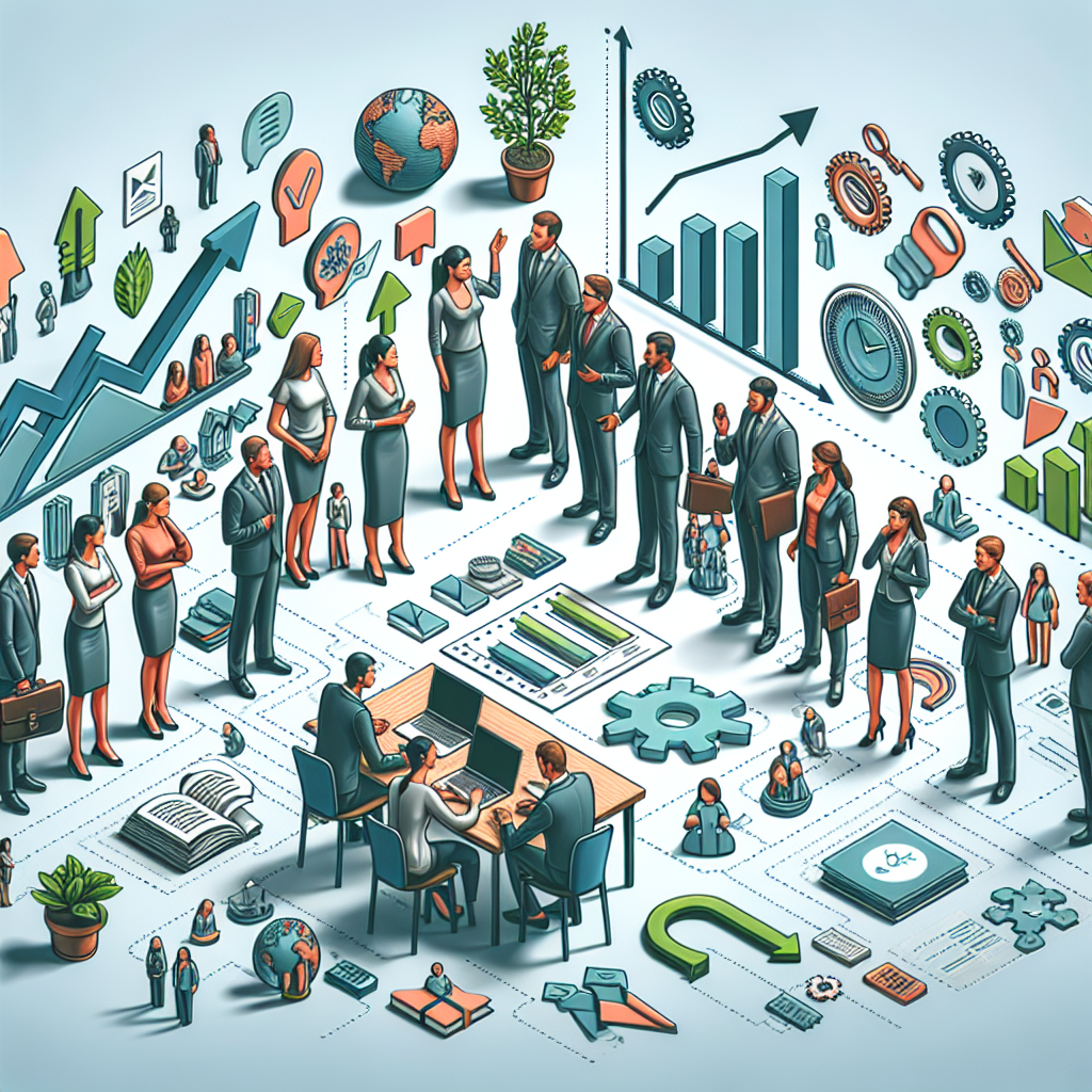 Generate an image of a collaborative meeting between a staffing agency and educational institution, showcasing a strategic partnership. The scene should include representatives from both entities discussing plans, with visual elements representing growth and career development, such as charts and educational tools.