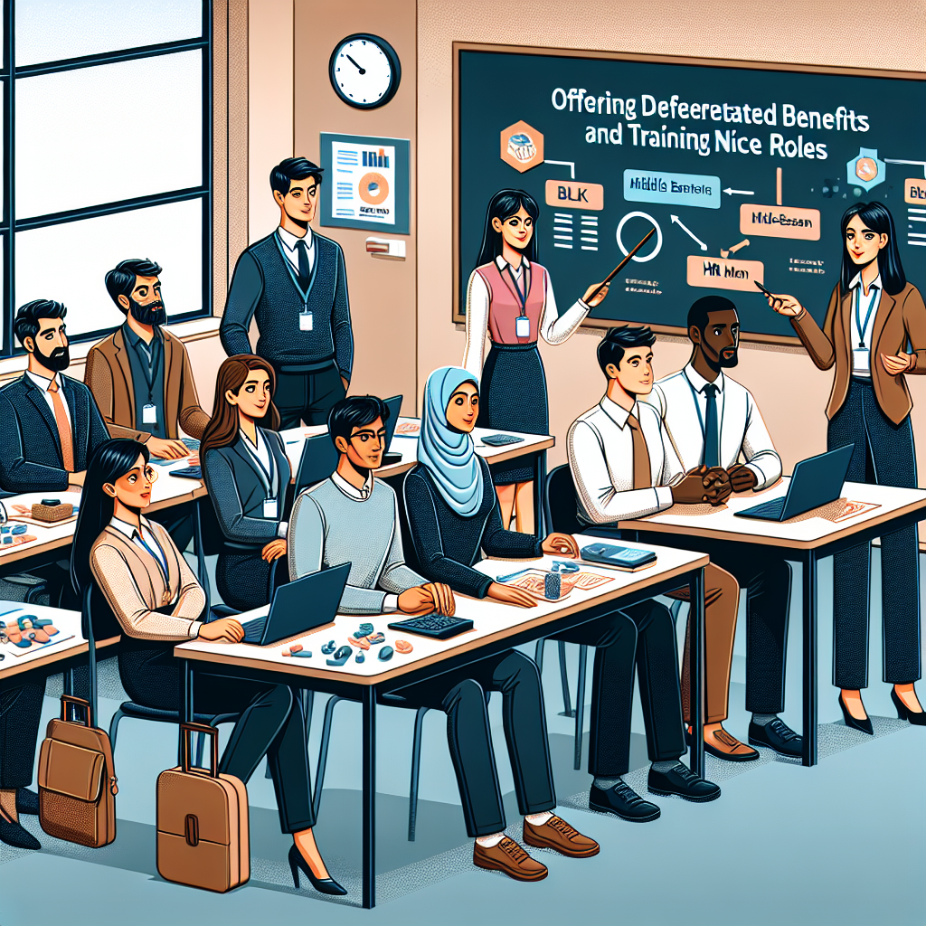Generate an image of a classroom where professionals are attending a workshop on offering differentiated benefits and training for niche roles. The scene is interactive and educational, with visual aids and diverse participants eager to learn.