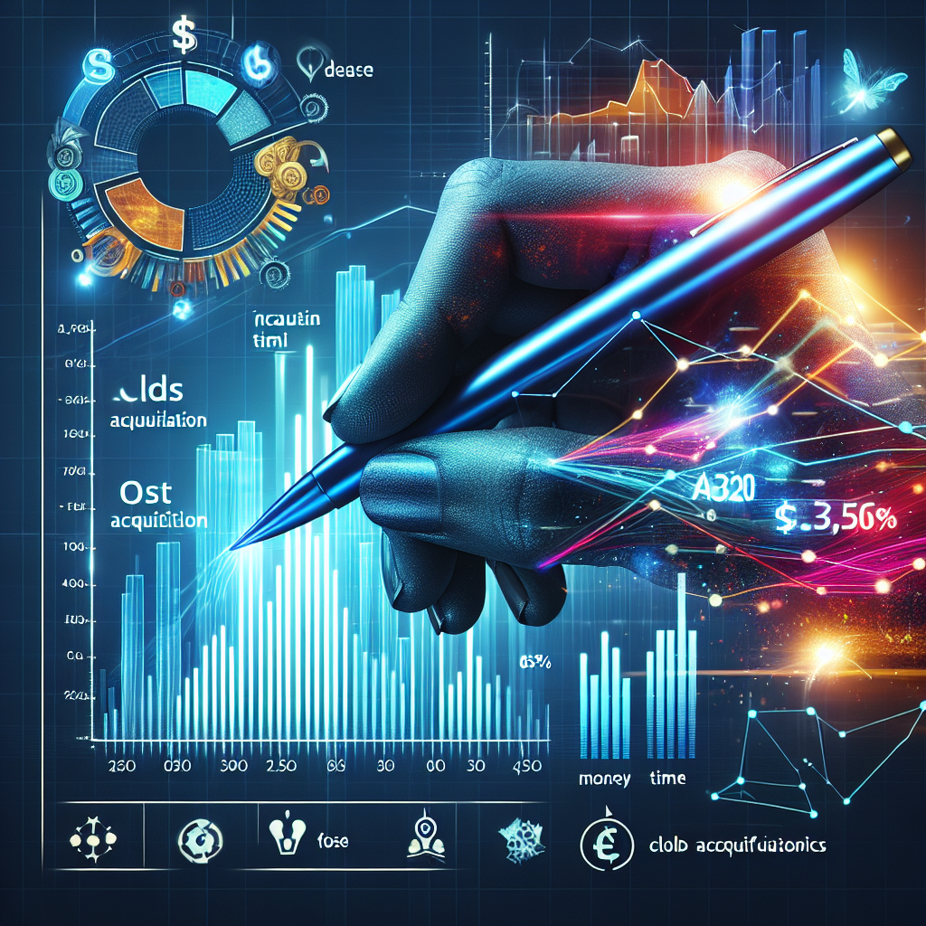 Generate an image of a cost graph illustrating savings through cold acquisition practices, depicted in an imaginative futuristic style. Use vibrant colors and sleek lines to show a decline in costs and a rise in profits, with symbolic representations of money and time efficiency. Include creative infographics and digital elements to create a modern and innovative look.