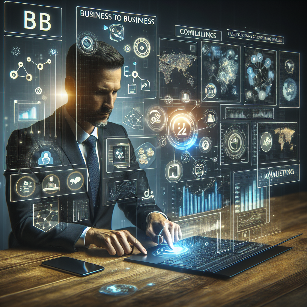 Generate an image of a digital interface being used by a salesperson for cold acquisition in the B2B sector. The interface should display various tools and analytics, with a focus on technology aiding the sales process, highlighting innovation and efficiency.