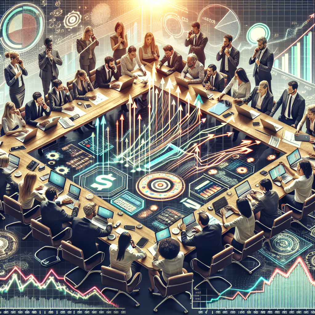Generate an image of a dynamic phone sales team engaged in a 'No Cure No Pay' meeting, with visual elements emphasizing vibrant communication, collaboration, and success. Include diverse team members of different genders and ethnic backgrounds, gathered around a table with charts and graphs showcasing positive sales trends.