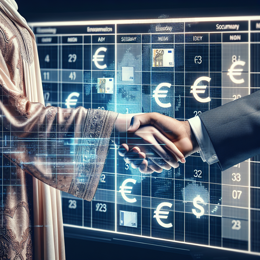 Generate an image of a handshake over a modern digital calendar, symbolizing a successful business appointment. The calendar should show highlighted slots, conveying the concept of scheduled meetings. Include an overlay of Euro currency symbols to illustrate payment success in a professional, corporate style.