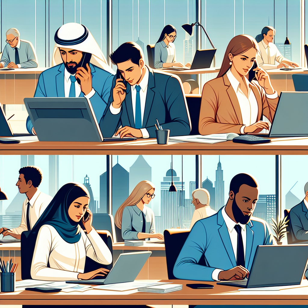 Generate an image depicting a busy office environment where a team of external experts is managing acquisition tasks. The scene should illustrate a hive of activity, with professionals efficiently handling phone calls, emails, and meetings, symbolizing the expertise and focus they bring to the task.