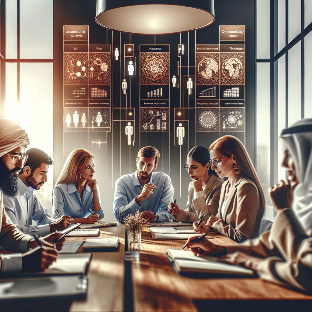 Generate an image depicting a collaborative meeting between appointment planners and clients in a modern, open office space. The atmosphere is warm and welcoming, with planners attentively listening and taking notes. The focus is on their adaptive and flexible methodology, indicated by interchangeable panels around the room that display customizable planning options.