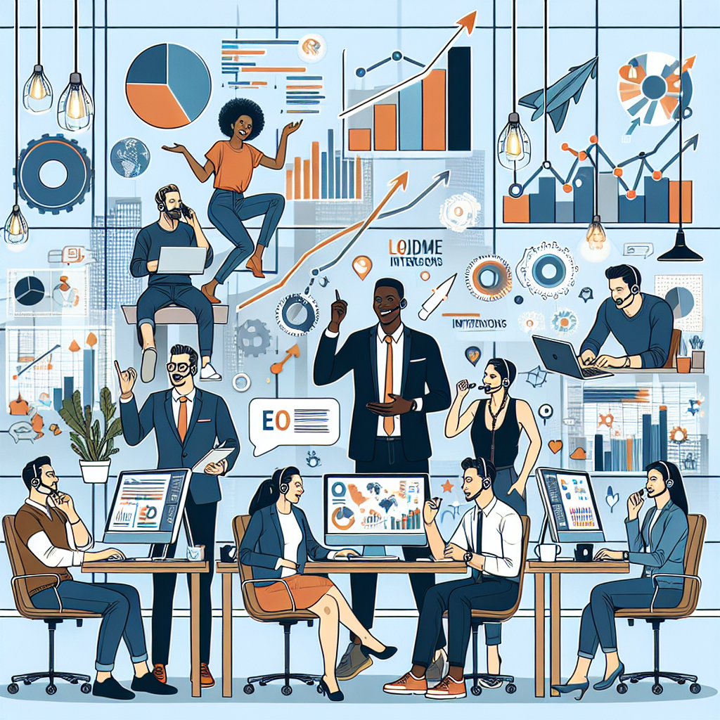 Generate an image of a successful e-commerce business celebrating their growth. Show a team of marketers in a modern office environment surrounded by charts and graphs, reflecting increased customer engagement and rising sales figures due to effective cold acquisition strategies.