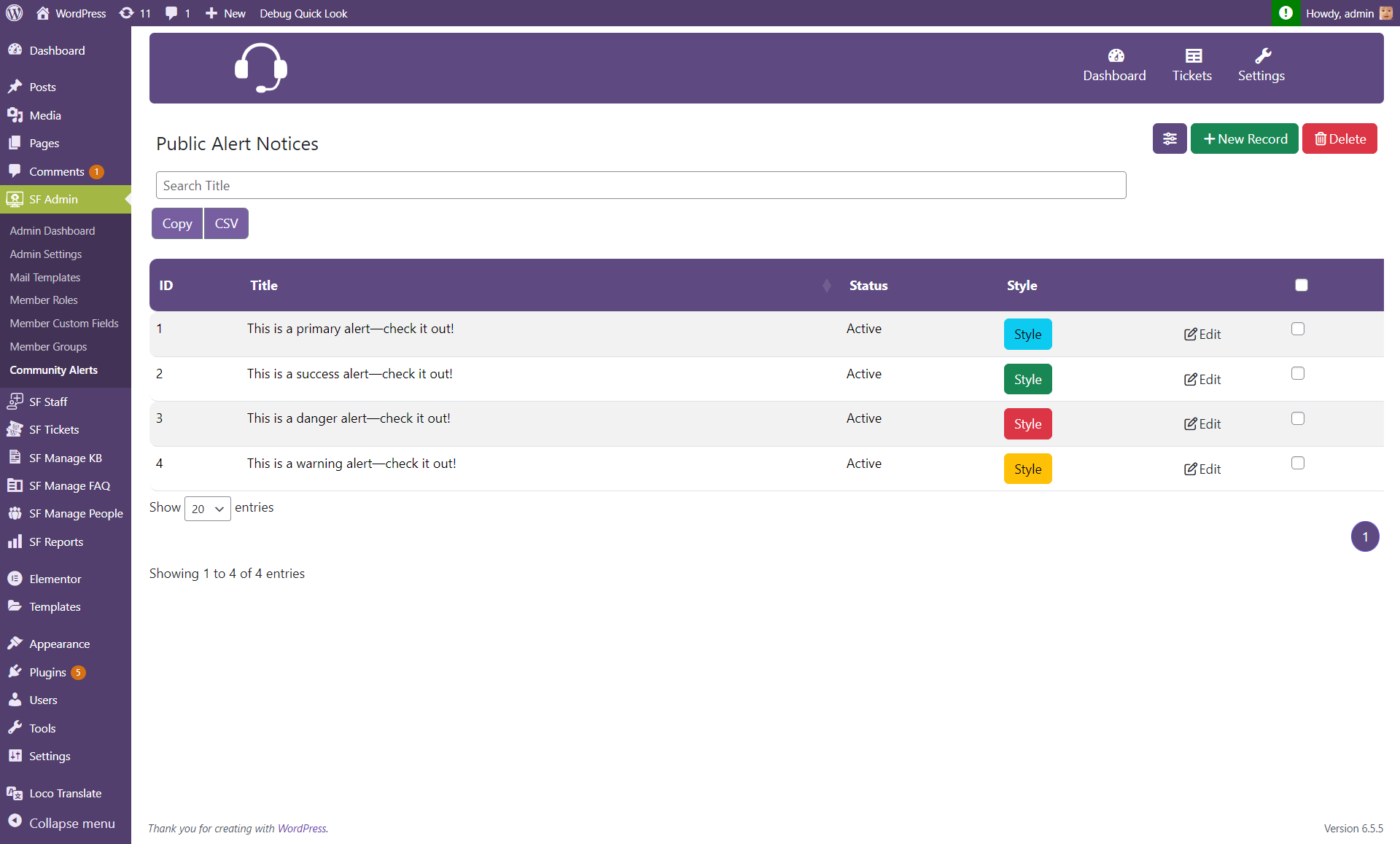 Settings Section