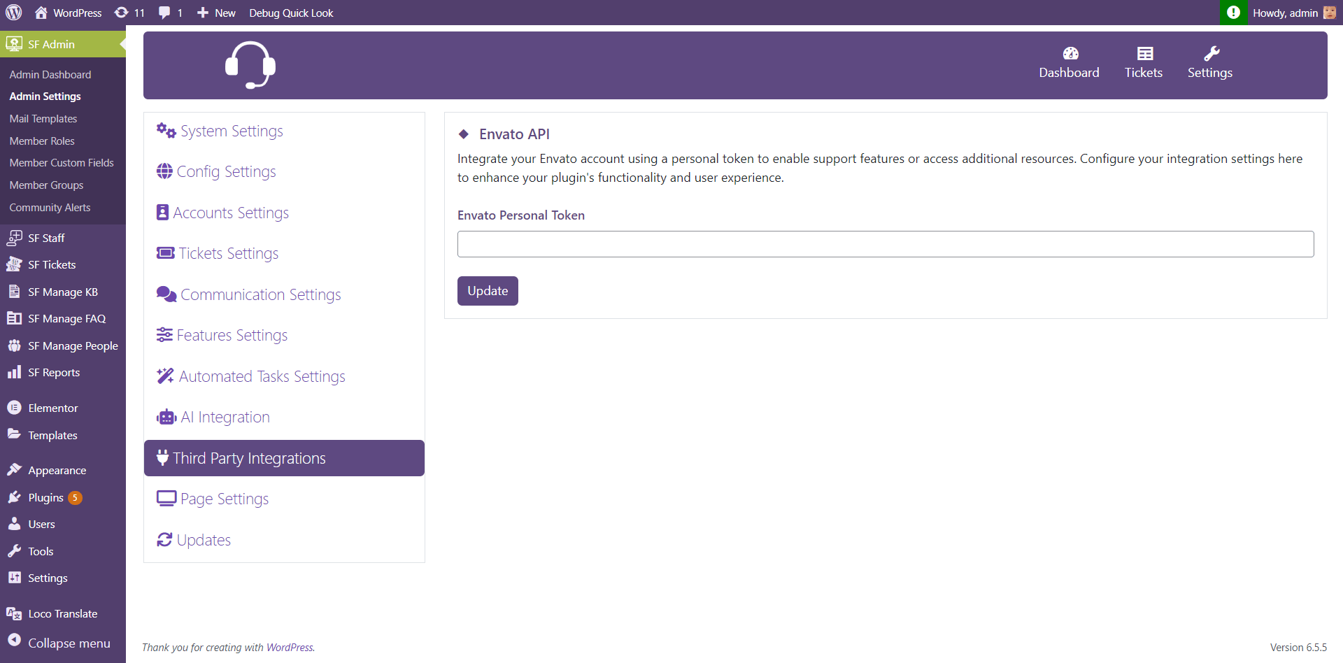 Settings Section