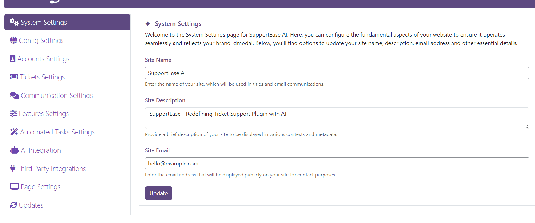 Settings Section