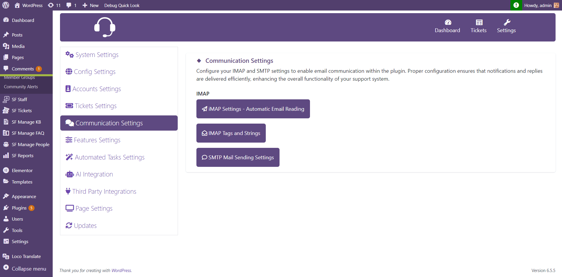 Settings Section