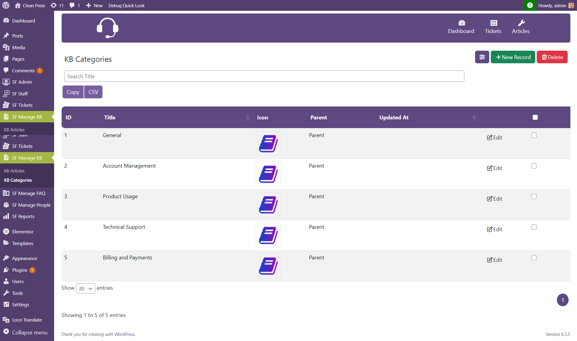 Knowledge Base Articles Section