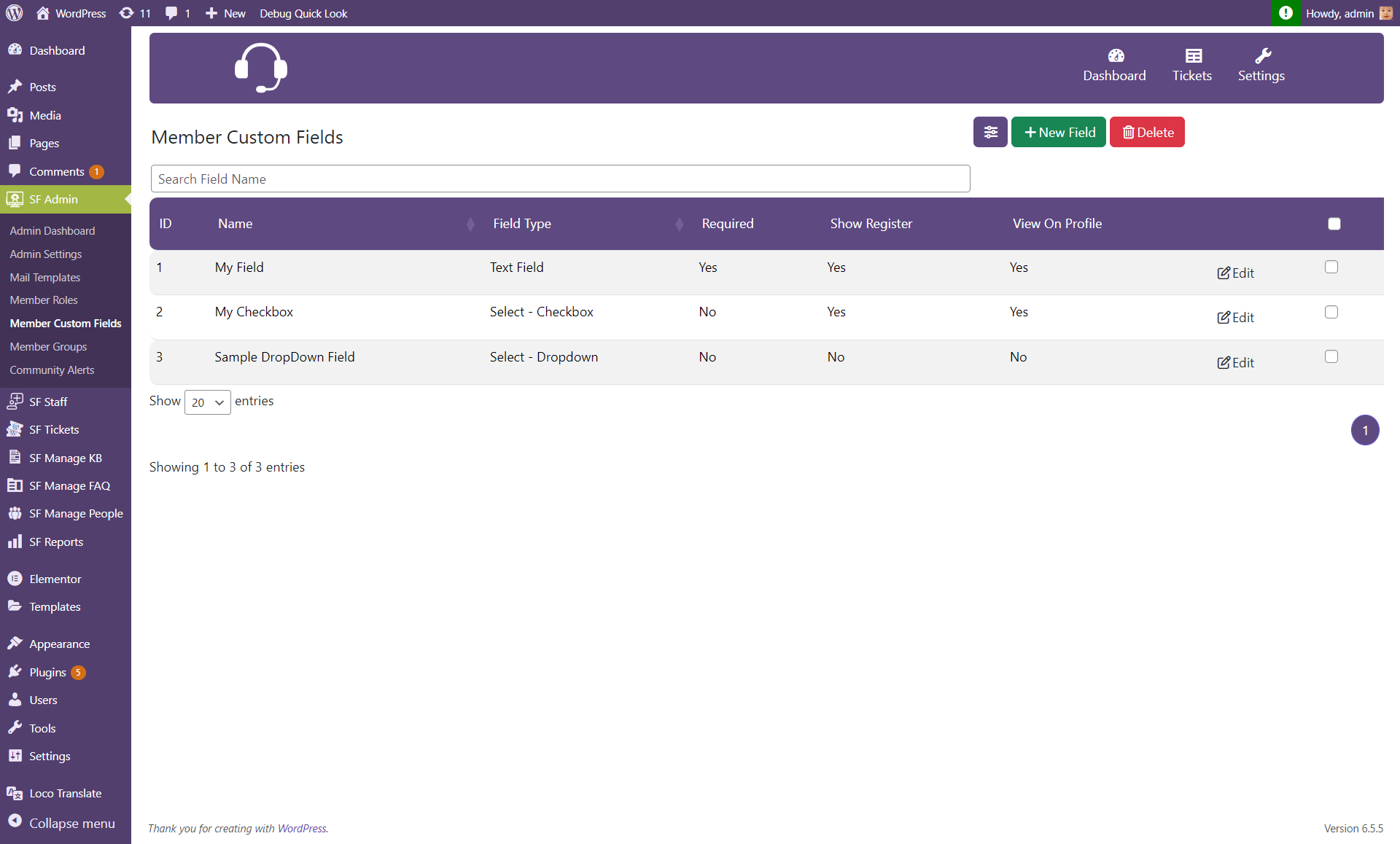 Settings Section
