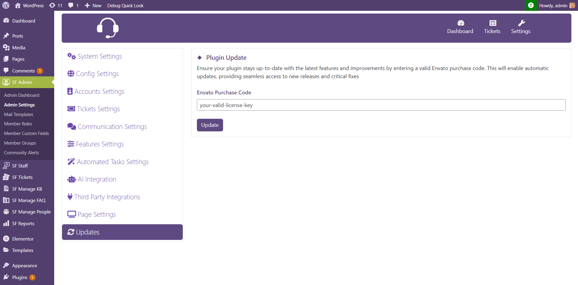 Settings Section