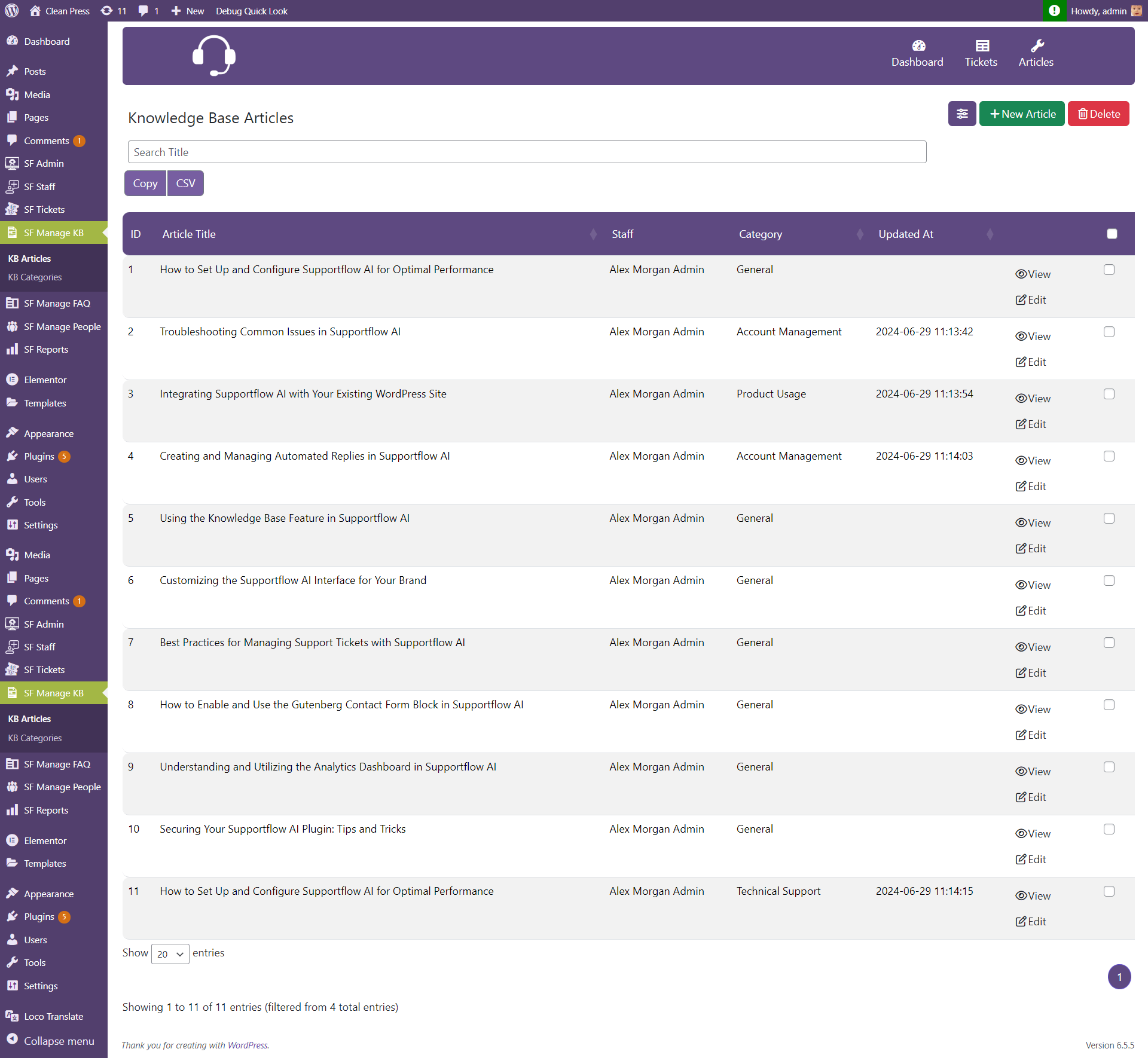 Knowledge Base Articles Section