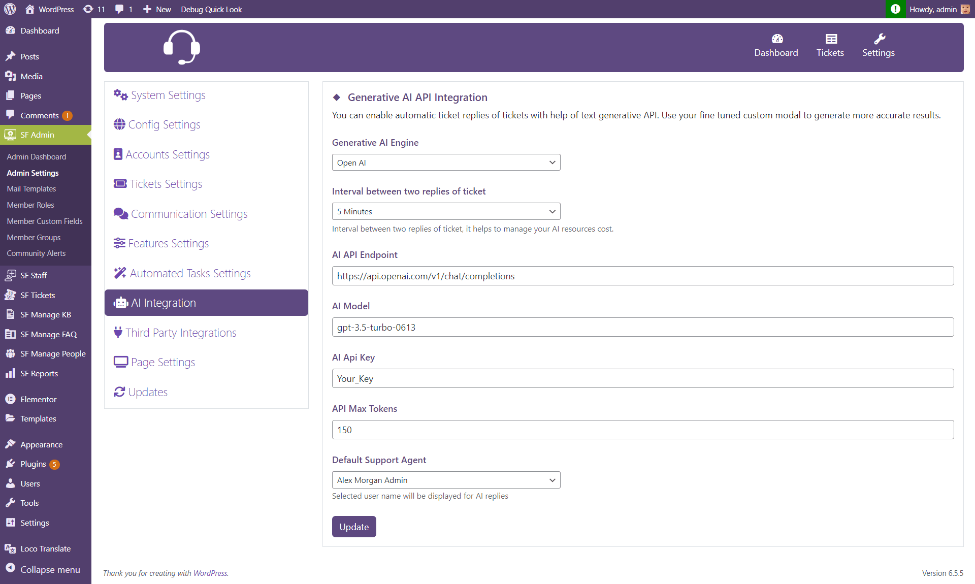 Settings Section