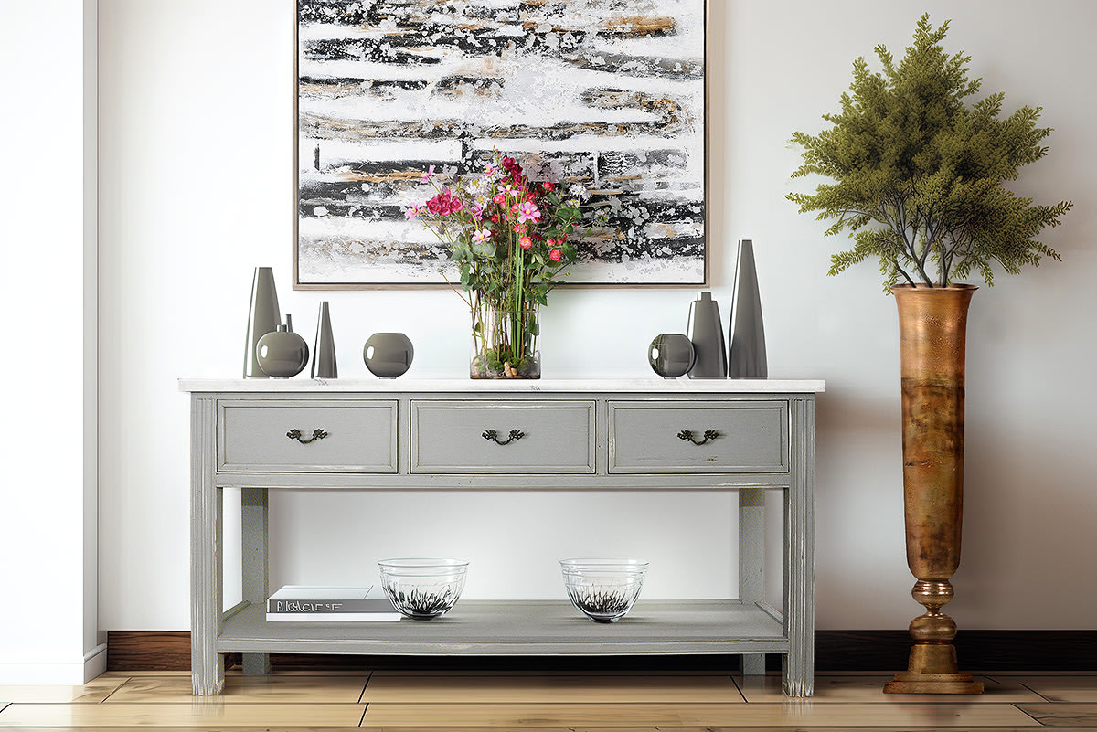 Modern Grey Marble Top Hall Table