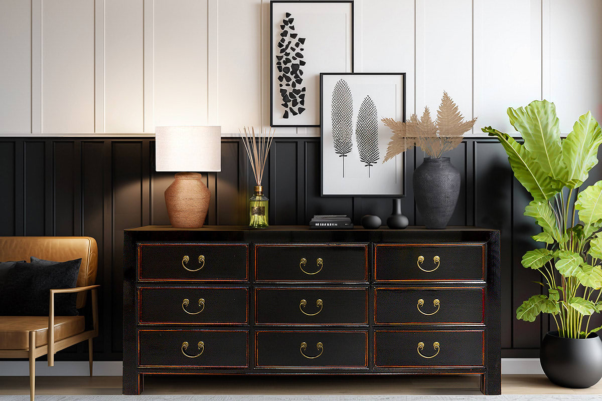 Oriental Style Black Painted Furniture