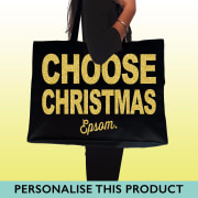 Choose Christmas your town gold glittered text personalised shopping tote bag