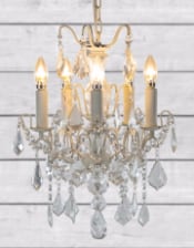 Antique Crackle White 5 Branch French Chandelier