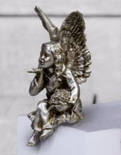 Antique Silver Sitting Angel Figure