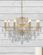 Medium 8 Branch Antique Crackle White Shallow Chandelier