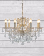 Medium 8 Branch Antique Crackle White Shallow Chandelier