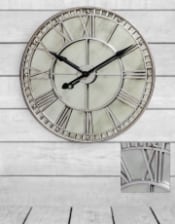 Large Silver Clock with Antique Mirror Face