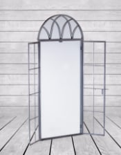 Antiqued Lead Grey Iron Tall Arch Window Metal Mirror