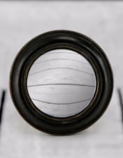 Antiqued Black Rounded Framed Small Convex Mirror