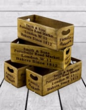 Set of 4 Antiqued "Portobello Road Market" Wooden Boxes