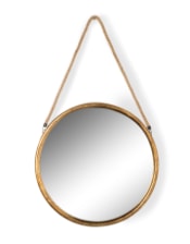 Large Round Gold Metal Mirror on Hanging Rope with Hook